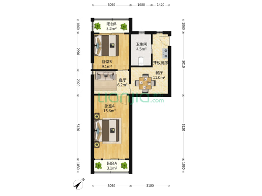 江苏北路107号 2室1厅1卫 0平方