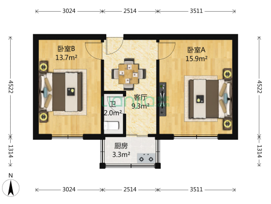 王家桥小区 2室1厅1卫 55平方