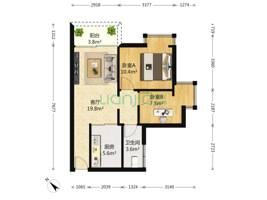 金海雅居 2室1厅1卫 66平方