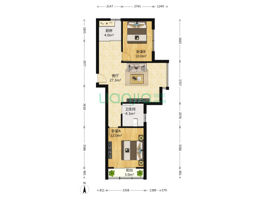 昆仑山庄南区 2室1厅1卫 82平方