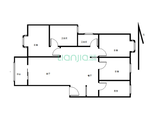 南山花园紫竹苑123平三室两厅一厨精装修家具家电齐全-户型图