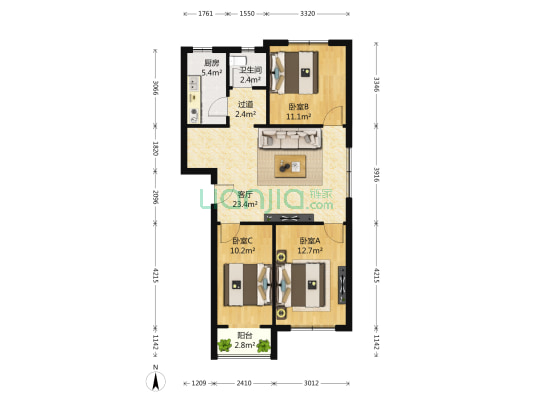 税苑小区 3室1厅1卫 96平方