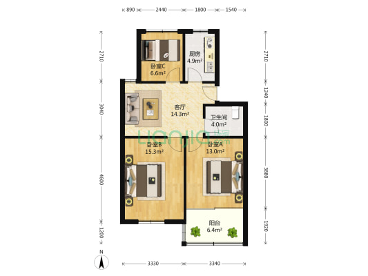 盈港商住新村 3室1厅1卫 86平方
