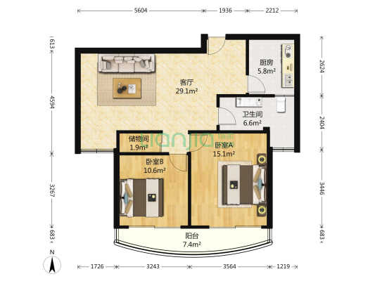 新港公寓(新吴区) 2室1厅1卫 103平方