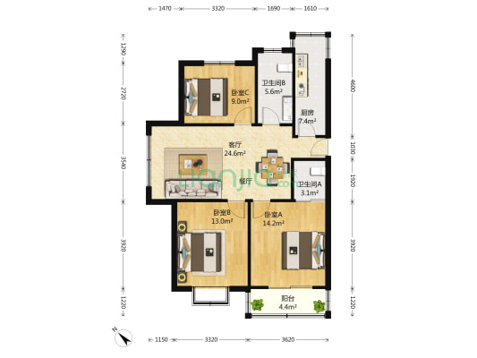 佳丽花园 3室2厅2卫 105平方