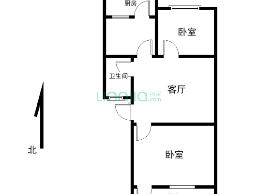 神马南院临建设路55平米两室一厅一厨一卫有证有暖-户型图