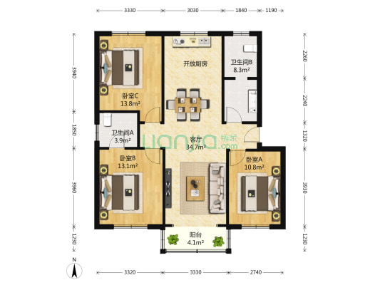 万佳花苑 3室1厅2卫 140平方