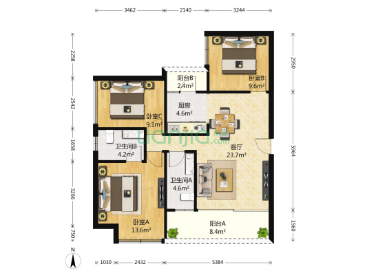 博林天瑞 3室1厅2卫 79平方