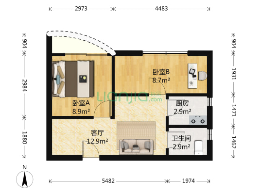 深港花园 2室1厅1卫 65平方