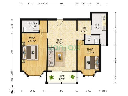 昌里雅苑 2室2厅2卫 103平方