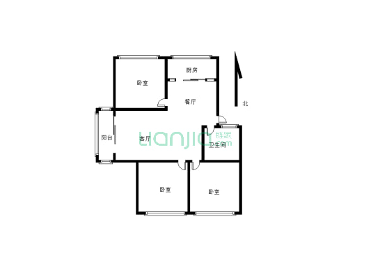 翰林文苑  简装三室二厅一厨一卫 ，看房方便-户型图