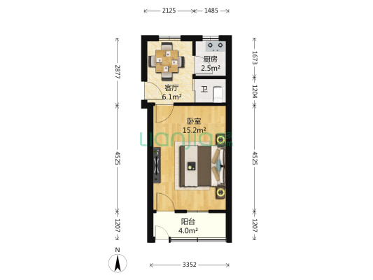 模范马路128号 1室1厅1卫 35平方