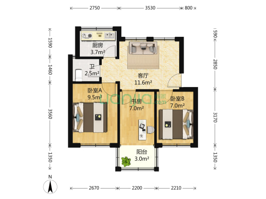惠丰园小区 3室1厅1卫 89平方