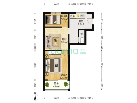 大丁村 2室1厅1卫 52平方