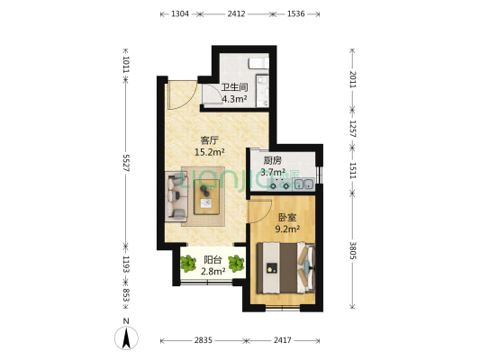 石泉砖厂B1区 1室1厅1卫 44平方