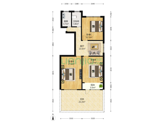 民京路838弄 3室1厅1卫 91平方
