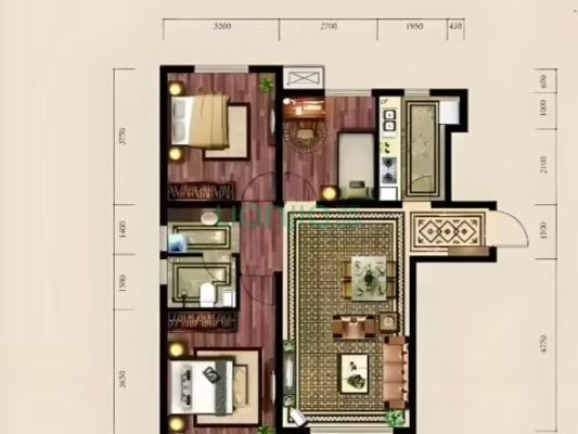 三利中和城C区户型好南北通透，位置好小区正中间位置-户型图