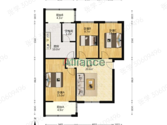 大型社区，地理位置优越，经典三居，南北通透视野好-户型图