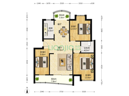 上南翡翠苑 2室2厅1卫 106平方