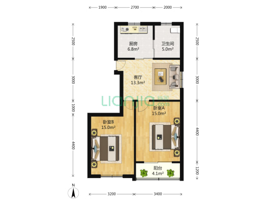 祁南二村 2室1厅1卫 73平方