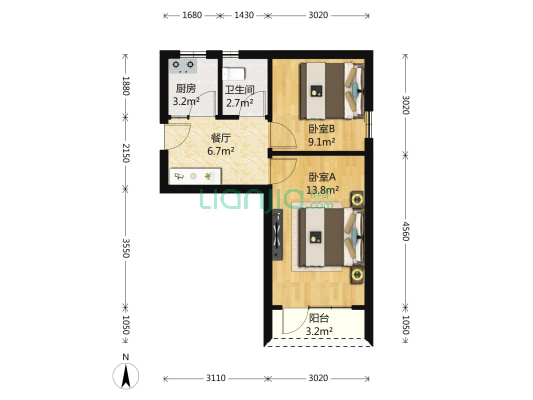 福竹小区 2室1厅1卫 52平方