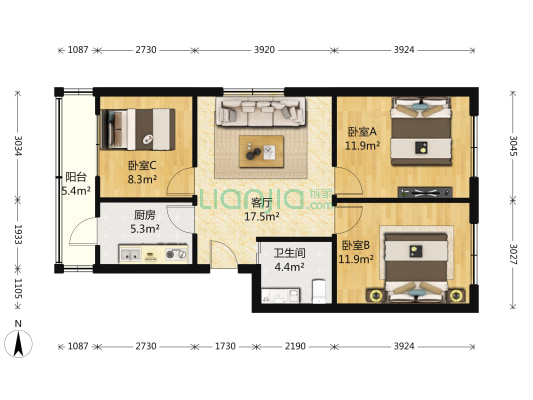 跃进里(塘沽区) 3室1厅1卫 84平方