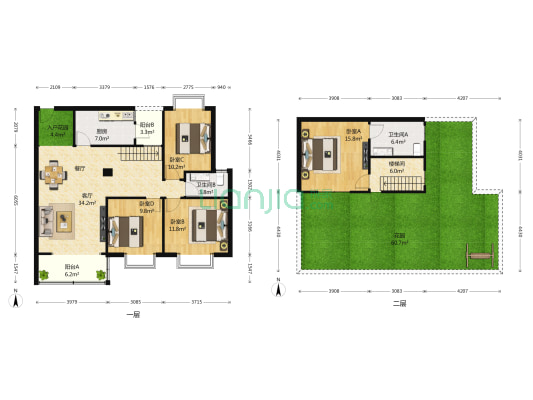 水云花都清泰路一段84号 4室1厅2卫 140平方