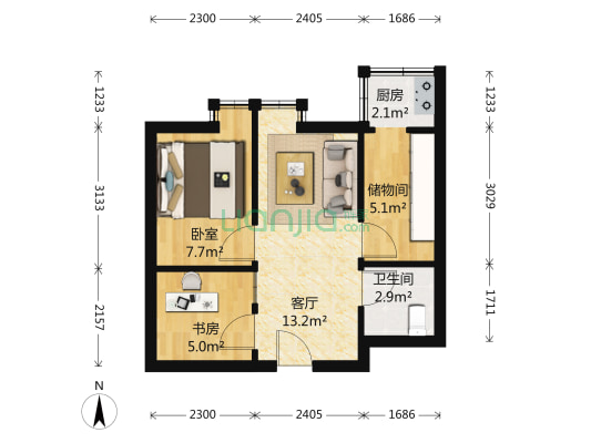 兴琦家园 2室1厅1卫 45平方