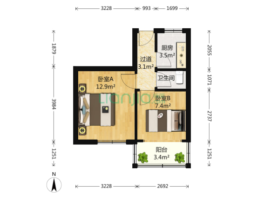 北仲三路 2室0厅1卫 44平方