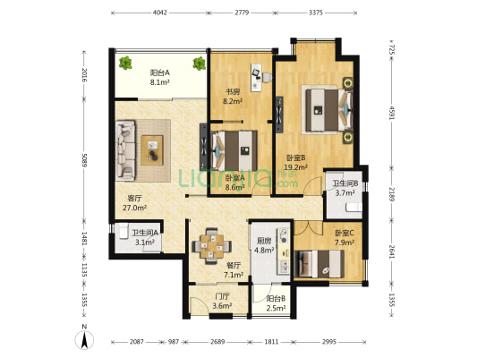 望江橡树林一期 4室2厅2卫 131平方