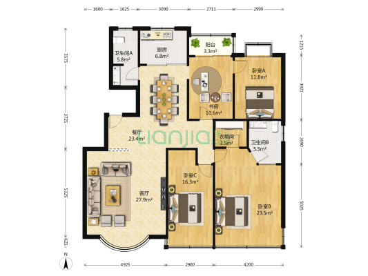 铁通住宅小区 4室2厅2卫 167平方