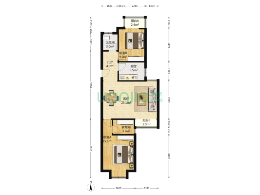 纳丹堡 2室1厅1卫 97平方