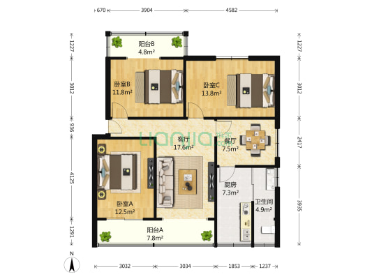 永陵路27号附2号 3室2厅1卫 94平方