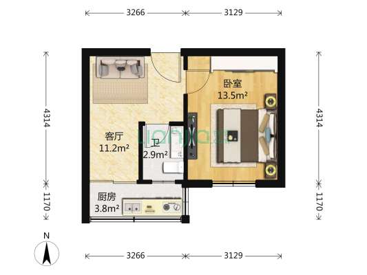 梅花里 1室1厅1卫 16平方