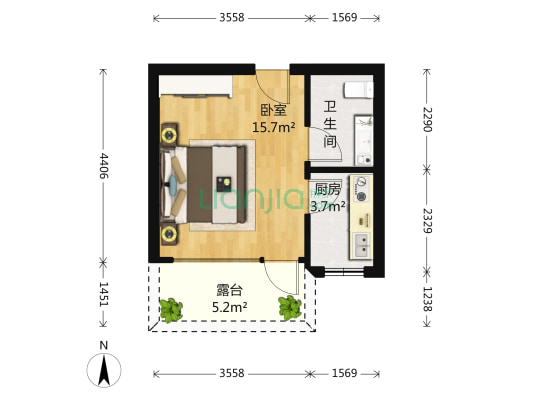 中冶蓝城C区 1室0厅1卫 34平方