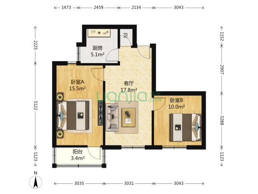 太升南路288号 2室1厅1卫 66平方