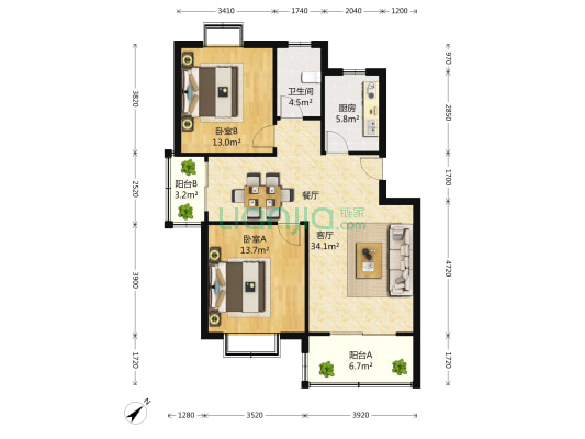 申润江涛苑 2室2厅1卫 98平方