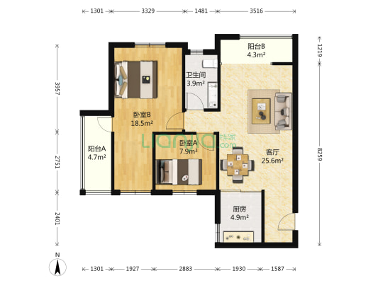 八大家花园42街坊 2室1厅1卫 94平方