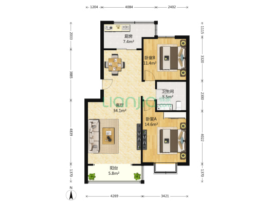冶金天元 2室1厅1卫 98平方