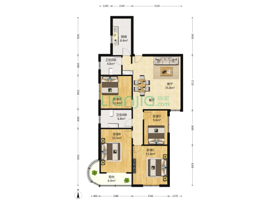 闵富大厦 4室2厅2卫 173平方