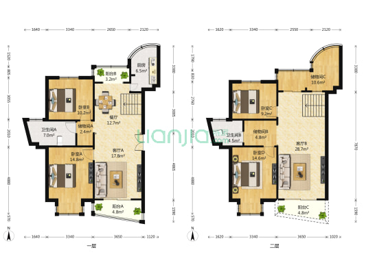日月豪庭(公寓) 4室3厅2卫 162平方