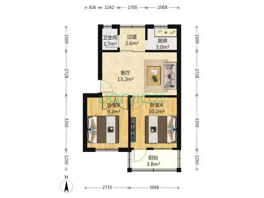 湖南省气象局宿舍 2室1厅1卫 57平方