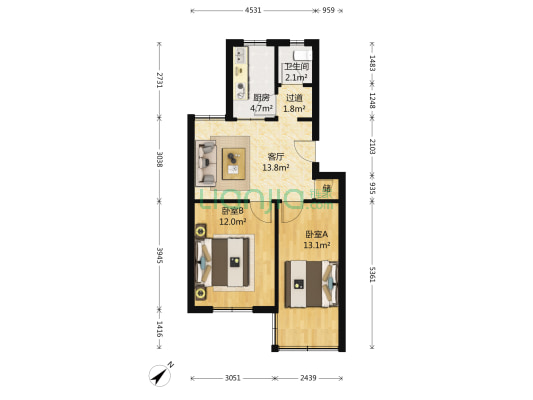 康华新村 2室1厅1卫 65平方