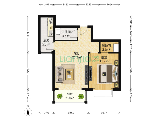 莲水怡园 1室1厅1卫 75平方