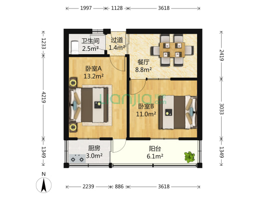英雄山路108号 2室1厅1卫 55平方