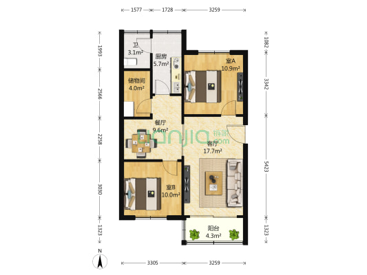 龙屋小区 2室2厅1卫 30平方