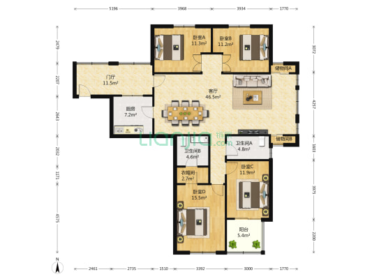 新里卢浮公馆 4室1厅2卫 178平方