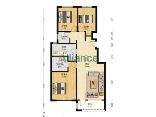 大社区 南北通透 好楼层  采光视野好-户型图