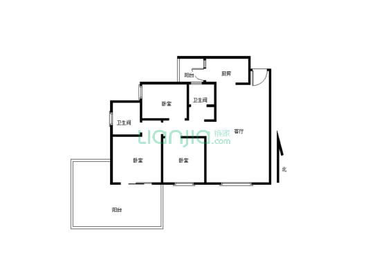 华芝浅水湾毛坯，三室两厅双卫，面积101平-户型图