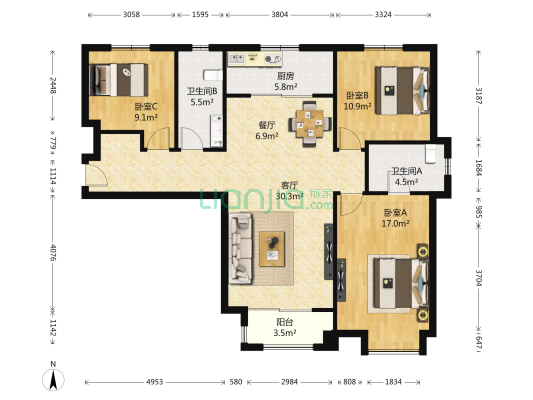 中建尚城 3室2厅2卫 124平方